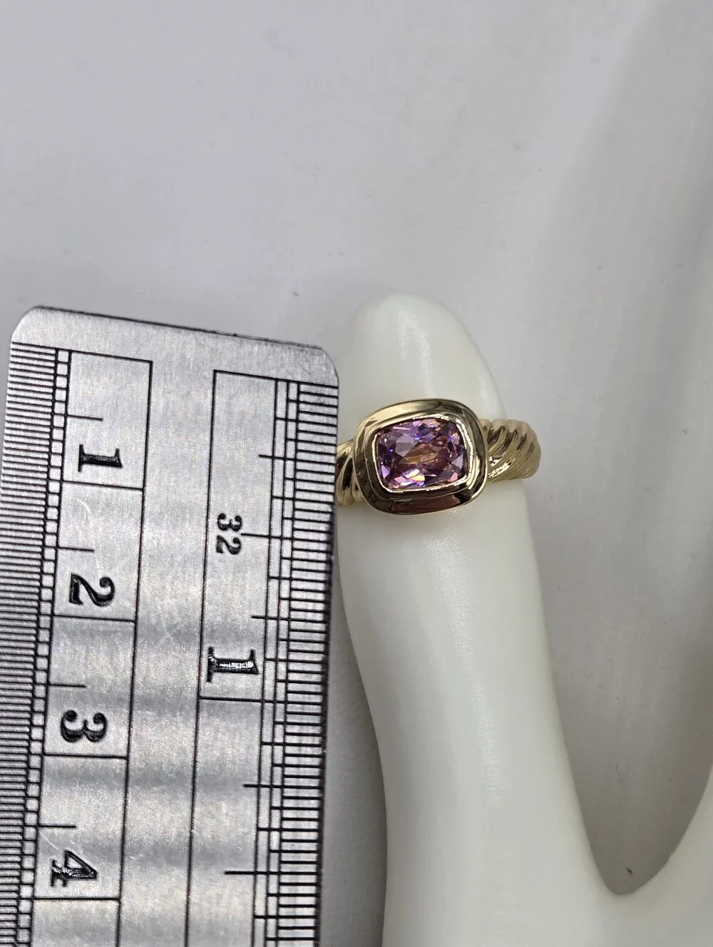 Swarovski Crystal Elements Gold Statement Ring Pink Size 7 Bezel Set East West